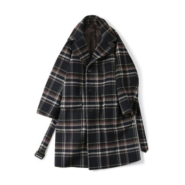 shirter 셔터 벨티드 울 체크 코트 네이비