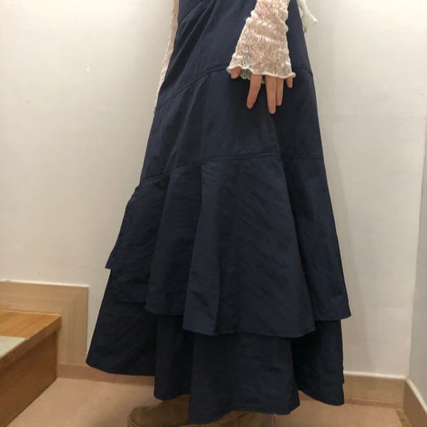 빈티지 네이비 러플 롱 스커트