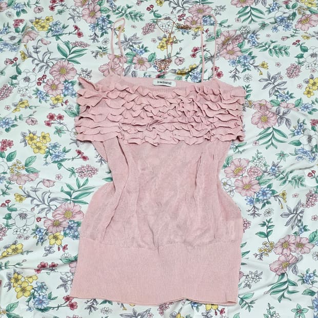 유럽빈티지 cacharel)핑크 히메갸루st 로맨틱셔링 시스루 슬리브리스