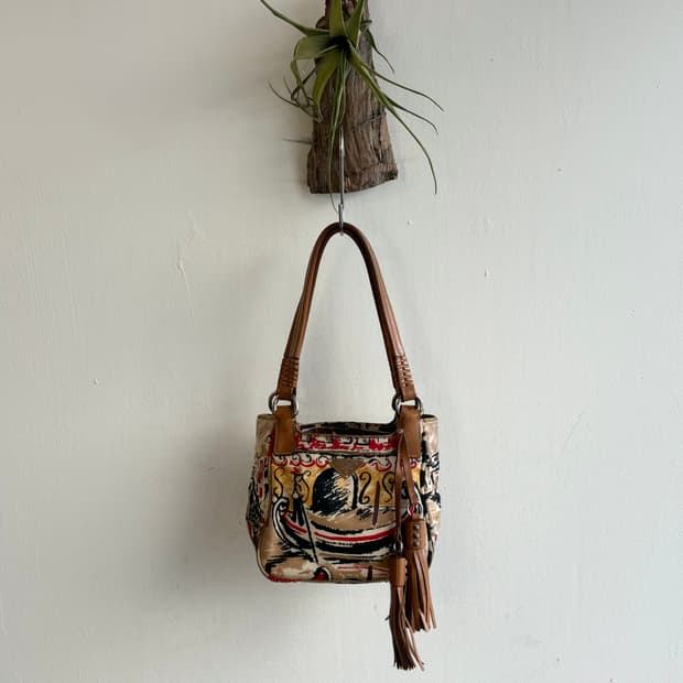 프라다 브라운 베네치아 패턴 미니 핸드백 