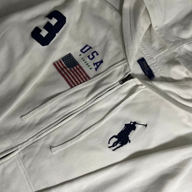 폴로 빅포니 성조기 후드집업 화이트