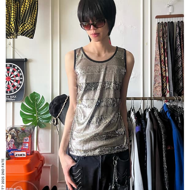 COOMB クーム 3D Spangle Stripe Sleeveless
