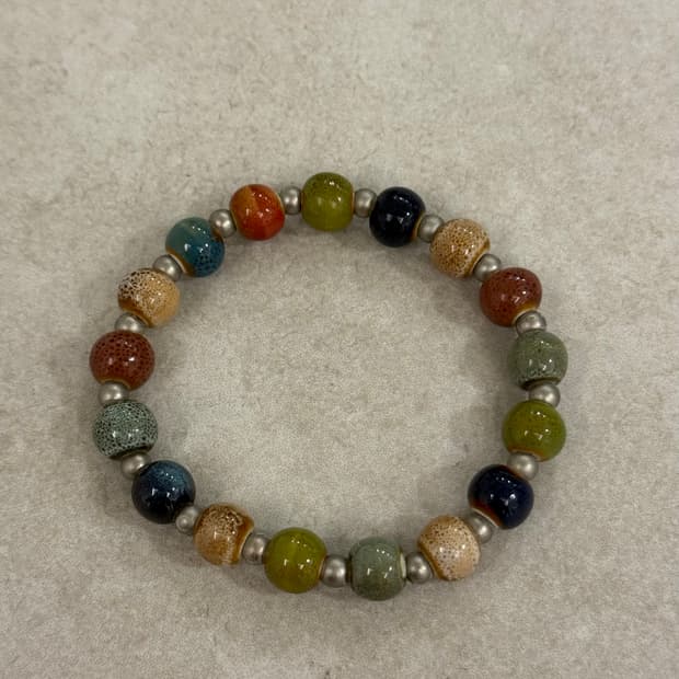 레인보우 도자기 비즈 팔찌