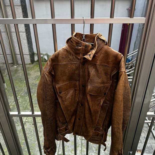 빈티지 브라운 소가죽 레더 블루종 봄버 자켓