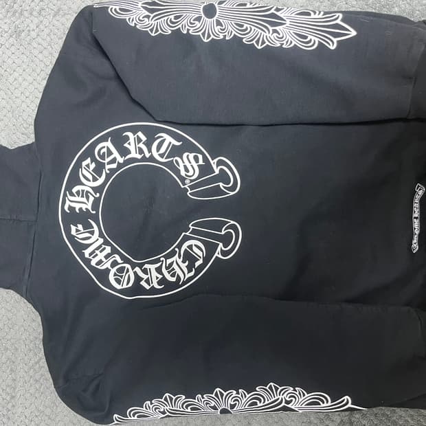 크롬하츠 홀스슈 플로랄 플리스 집업 후드 블랙