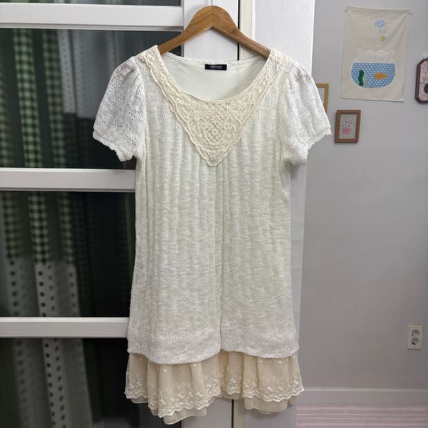 아이보리 레이스 니트 원피스