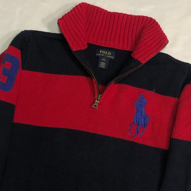 폴로 랄프로렌 빅포니 넘버 3 반집업 니트