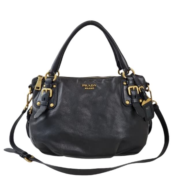 정품 프라다 블랙 카프스킨 투웨이백