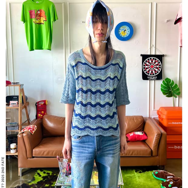 Jpn Vintage Waves Pattern Mesh Knit