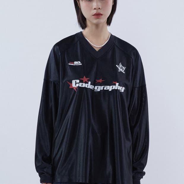 코드그라피 우먼 스포티 메탈 저지 롱슬리브 블랙 긴팔티