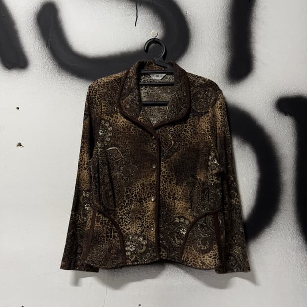 VTG 빈티지 레오파드 큐빅 디테일 라인 블라우스 자켓