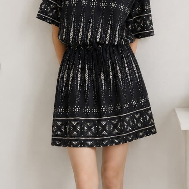토리버치 TORY BURCH 블랙 에스닉 패턴 코튼 원피스 L