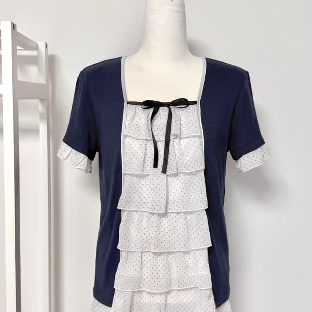 일본빈티지 대대장 반팔 도트 로걀탑