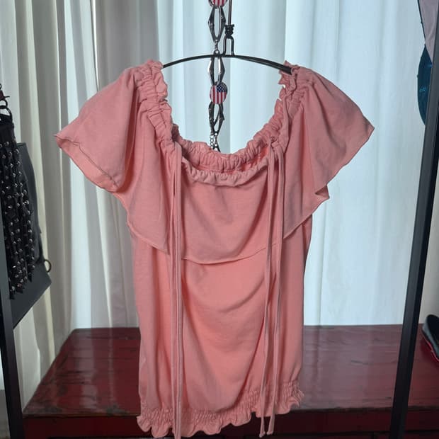 Peach Pink Off-Shoulder Frill Blouse