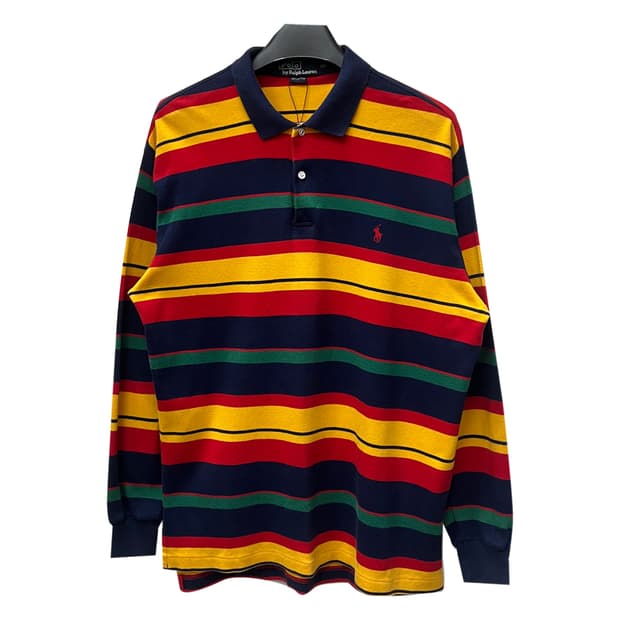 90s 폴로 랄프로렌 멀티컬러 스트라이프 긴팔 카라티 100