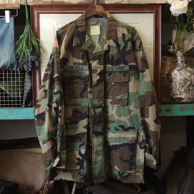 90s 미군 BDU 카모셔츠 우드랜드 라지 롱 부대패치