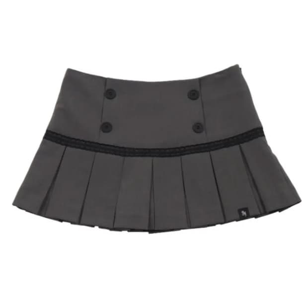 시너진 버튼 레이스 플리스 스커트 차콜 s