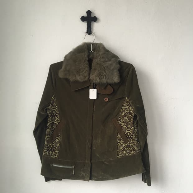 Fur collar point oriental mood jacket