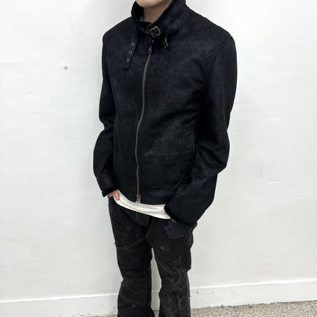 black waxed mouton jacket