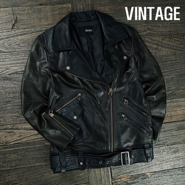 [빈티지] 리얼 쉽스킨 양가죽 사선 레더 자켓 블랙 M19171