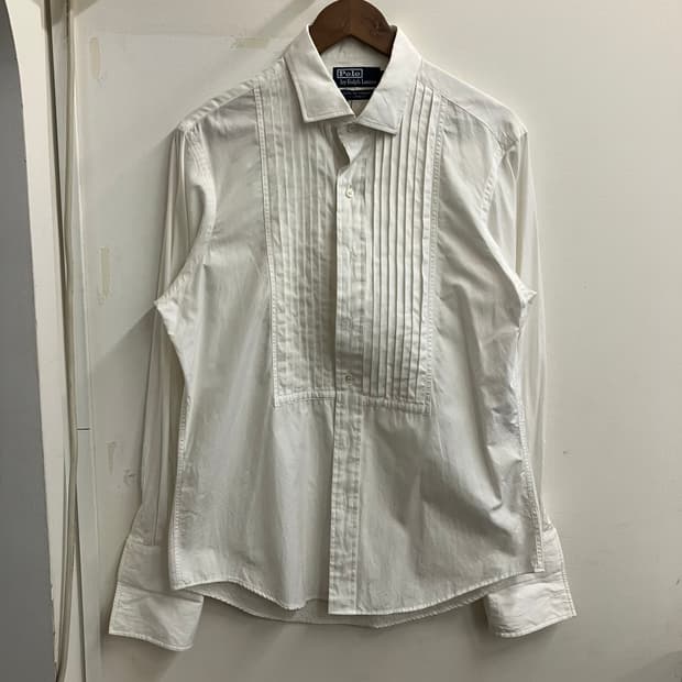 N174 폴로 핀턱 포멀 셔츠 화이트