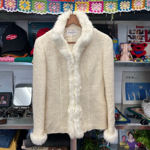 Cream Faux Fur Tweed Jacket