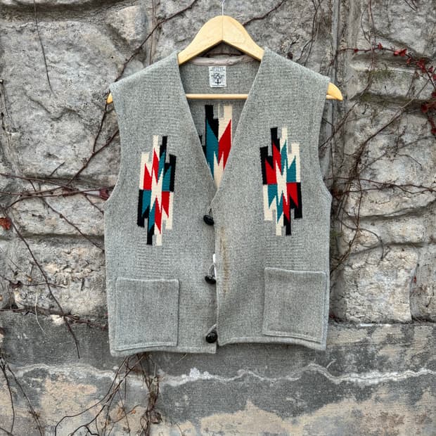 50s 빈티지 핸드 우븐 울 오르테가 치마요 베스트 조끼 나바호 웨스턴