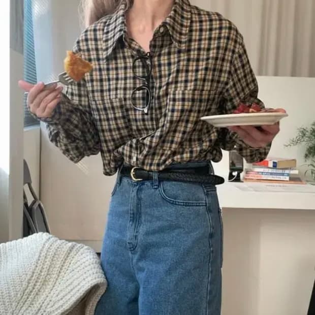 리넨느 무어체크남방(옐로우)