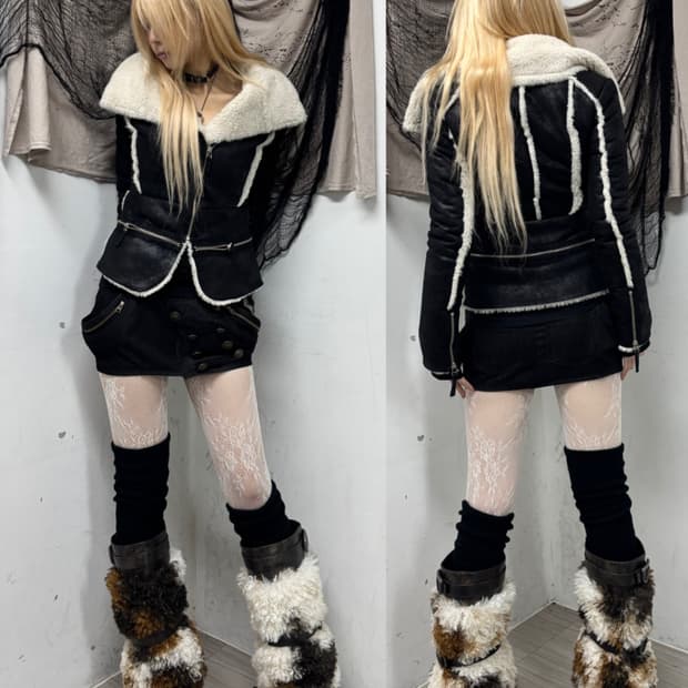 2000s Design Zip Detail Fur Trimming Sli