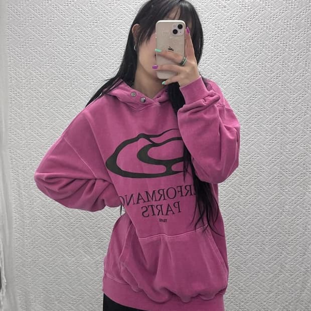 트래블 Y2K 레트로 마젠타 핑크 후드티 M C07089
