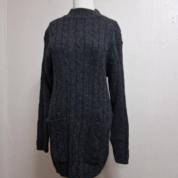 일본수입빈티지 una tina alpaca 진회색 꽈배기 알파카니트 하프