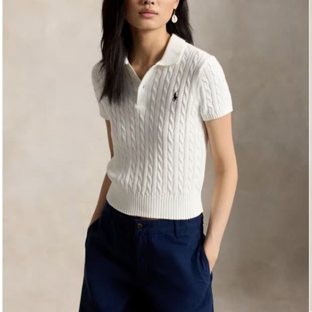 케이블 니트 코튼 크롭 폴로 셔츠 M사이즈