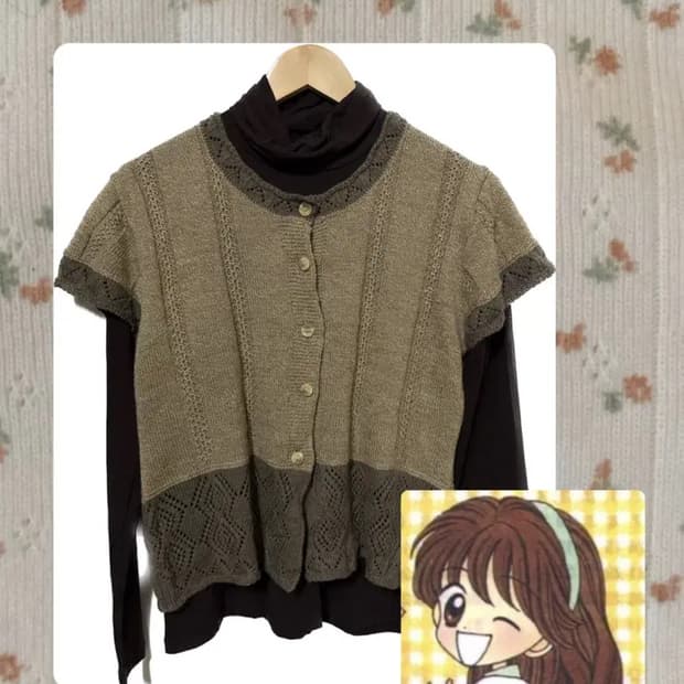 빈티지 레이어드 반팔 니트 모리걸 사와코