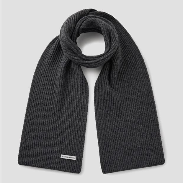 (OS) 브랜디드 리브드 니트 머플러 차콜