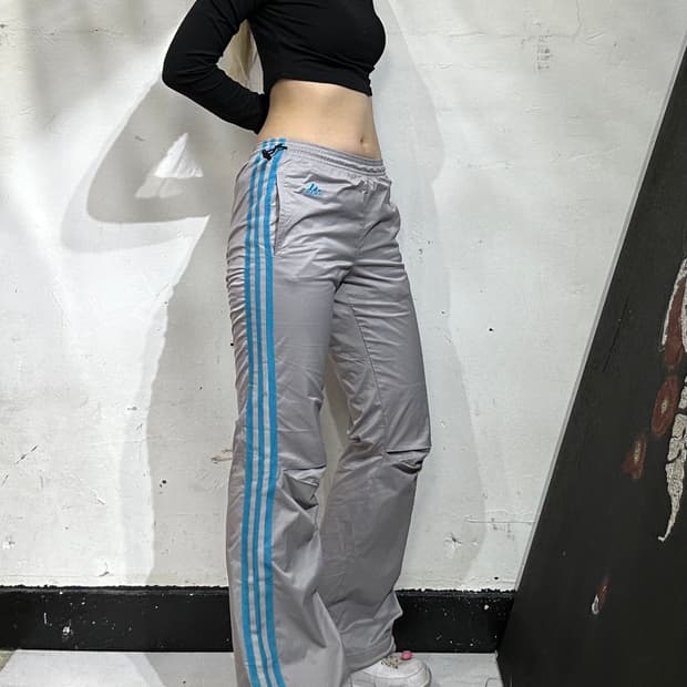 아디다스 부츠컷 그레이 블루 삼선 와이드 트레이닝 바지 트랙 팬츠 S