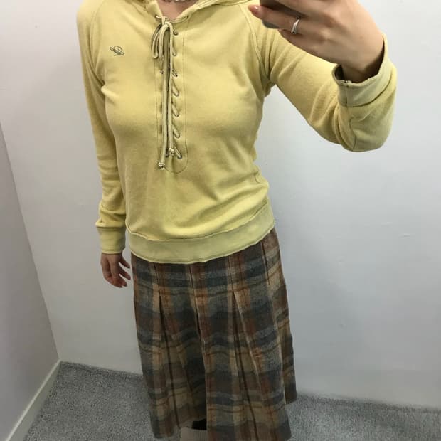 체크 플리츠 미디스커트