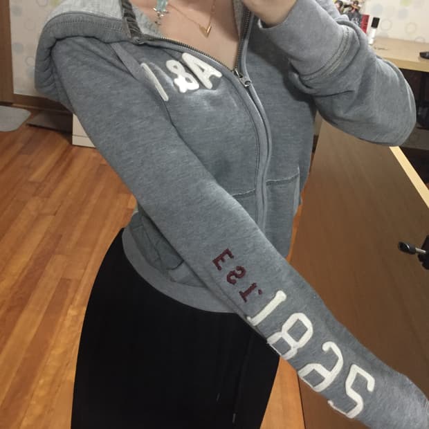 대대장 아베크롬비 진그레이 팔 패치 후드집업