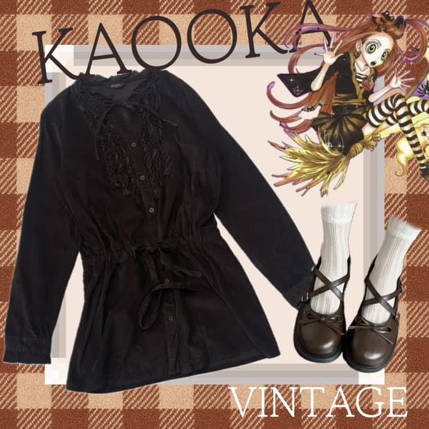 🤎슈슈룬 쇼콜라깔 라떼갸루 원피스🤎 그런지 리본 프릴 골덴 레이어드