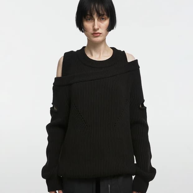 나체 asymmetric layered knit black