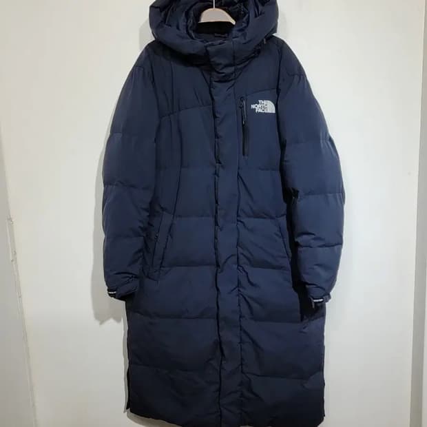(L) 노스페이스 오리털 롱패딩 점퍼 네이비 후드 패딩코트 
