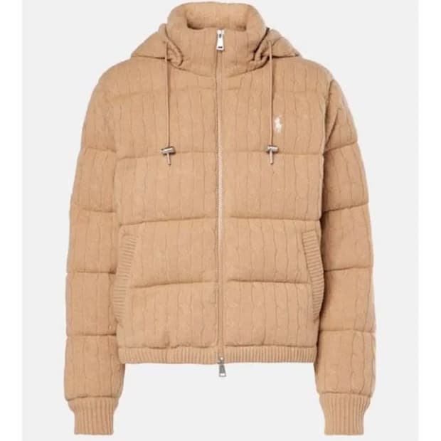 폴로랄프로렌 케이블 니트 울 캐시미어 다운 자켓 패딩 카멜