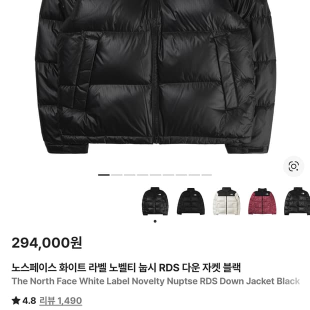 노스페이스 화이트 라벨 노벨티 눕시 RDS 다운 자켓 블랙