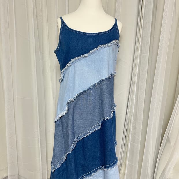 모리걸 하구미 빈티지 데님 패치원피스  