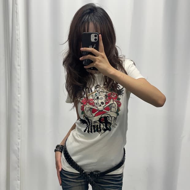 🎸화이트 스컬 프린팅 티셔츠🎸