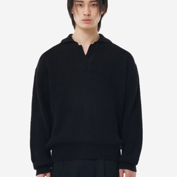 (XL) EQL Open Collar Knit Top (black)