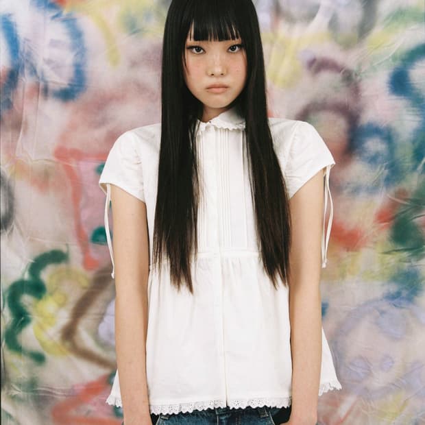 SUU 산리오 포챠코 핀턱 셔츠 화이트 