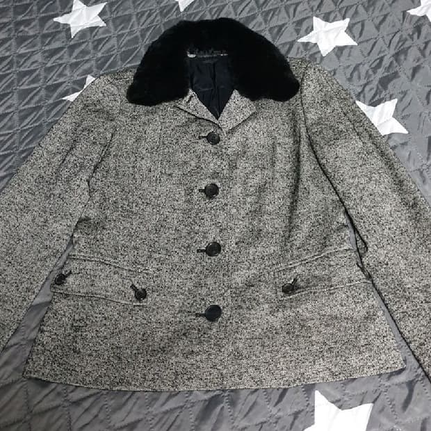 (일본판) 버버리 우먼 앙고라퍼 헤링본 울 럭셔리 자켓 그레이 (66)