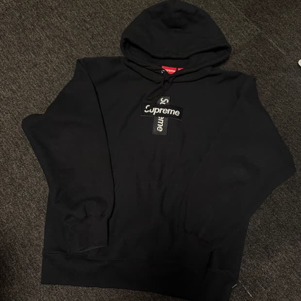 [L] 슈프림 크로스 박스로고 후드 스웨트셔츠 블랙 - 20FW