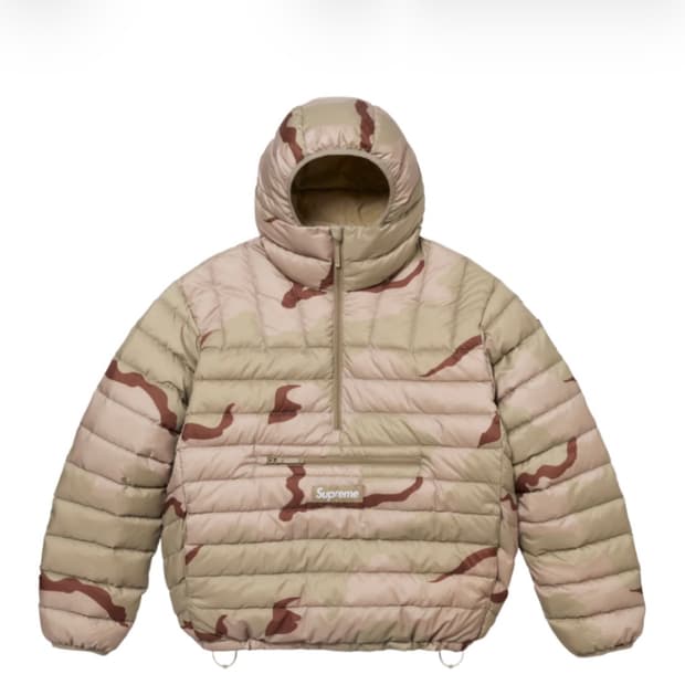 슈프림 마이크로 다운 하프 집 후드 풀오버 데저트 카모