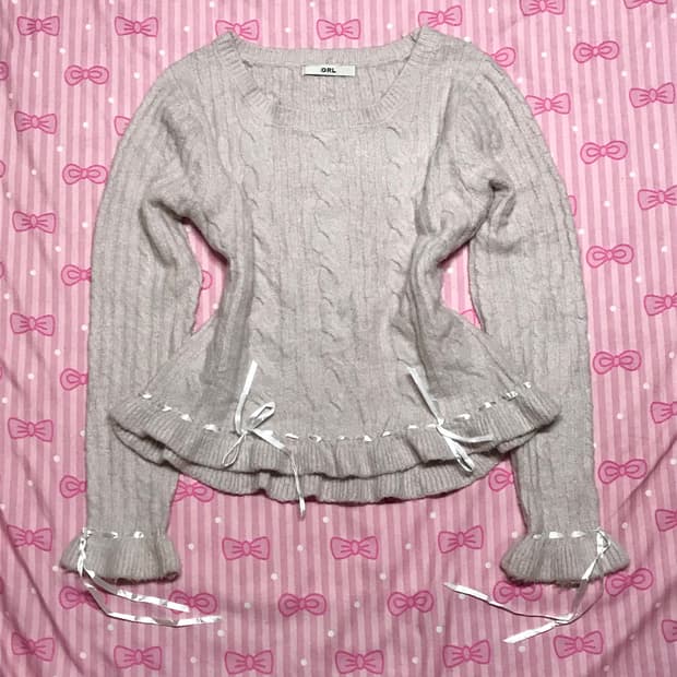 GRL 베이비 핑크 리본 프릴 니트 히메갸루 갸구 